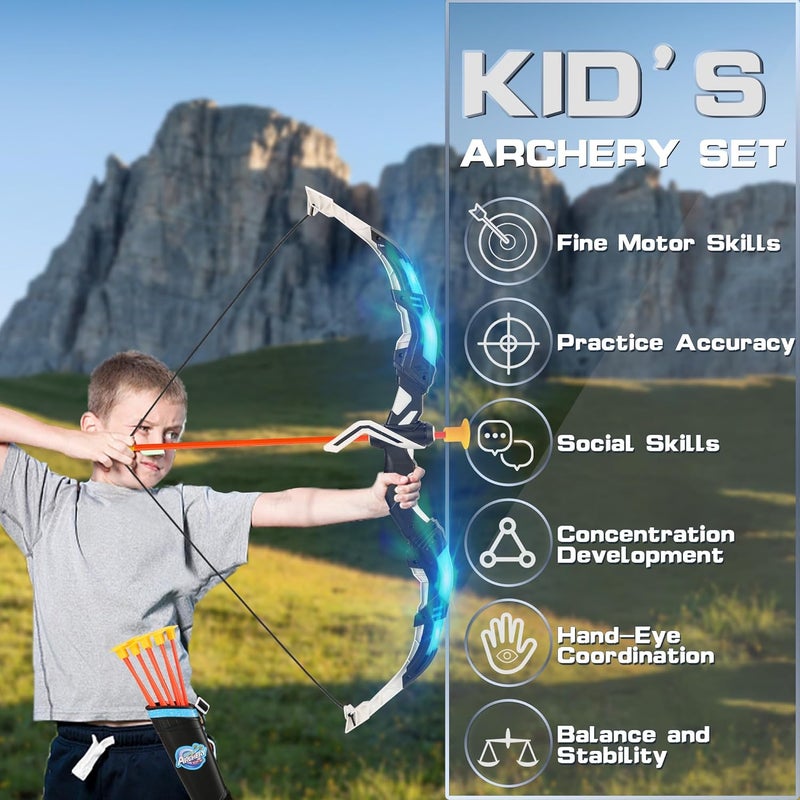 Handwell Bow and Arrow Set for Kids, 2-Pack LED Light Up Archery Set with 20 Suction Cup Arrows, Indoor and Outdoor Toy for Boys Girls Age 4-8 8-12 with Standing Target&2 Quivers, Birthday Gift 3-12 Years Old - Image 5